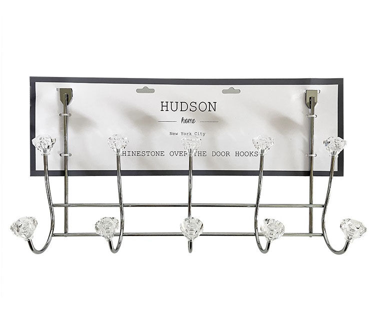 Hudson Home Chrome Rhinestone Over-The-Door 5-Hook Rack