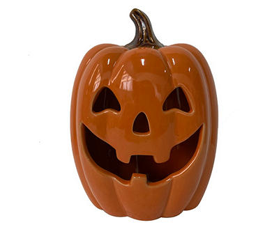 Smiling Jack O'Lantern Pumpkin LED Ceramic Tabletop Decor