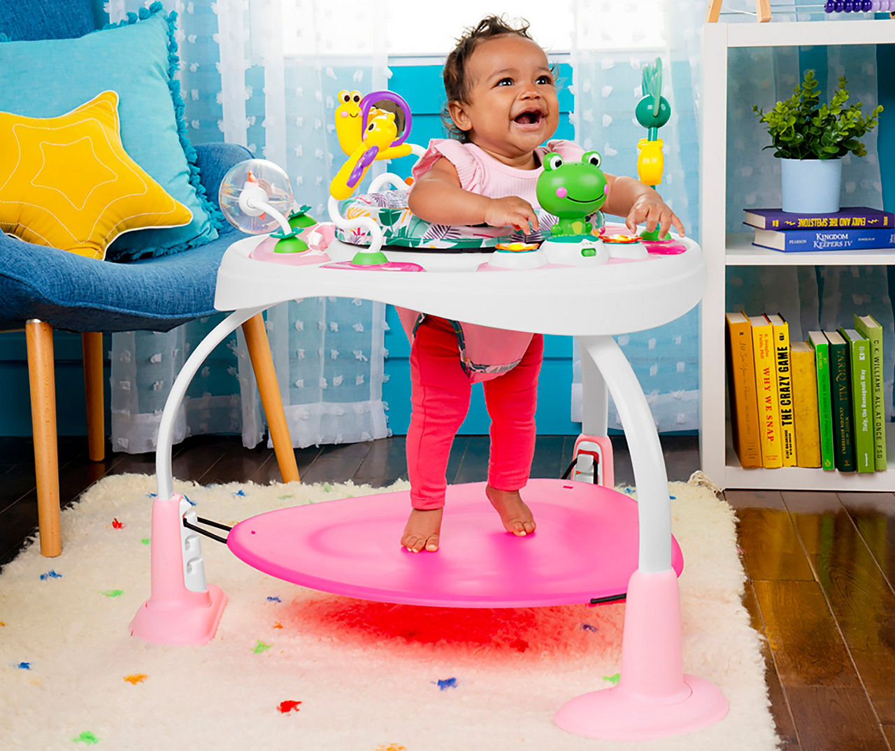 Bright Starts Pink Bounce Bounce Baby 2-in-1 Activity Jumper & Table ...