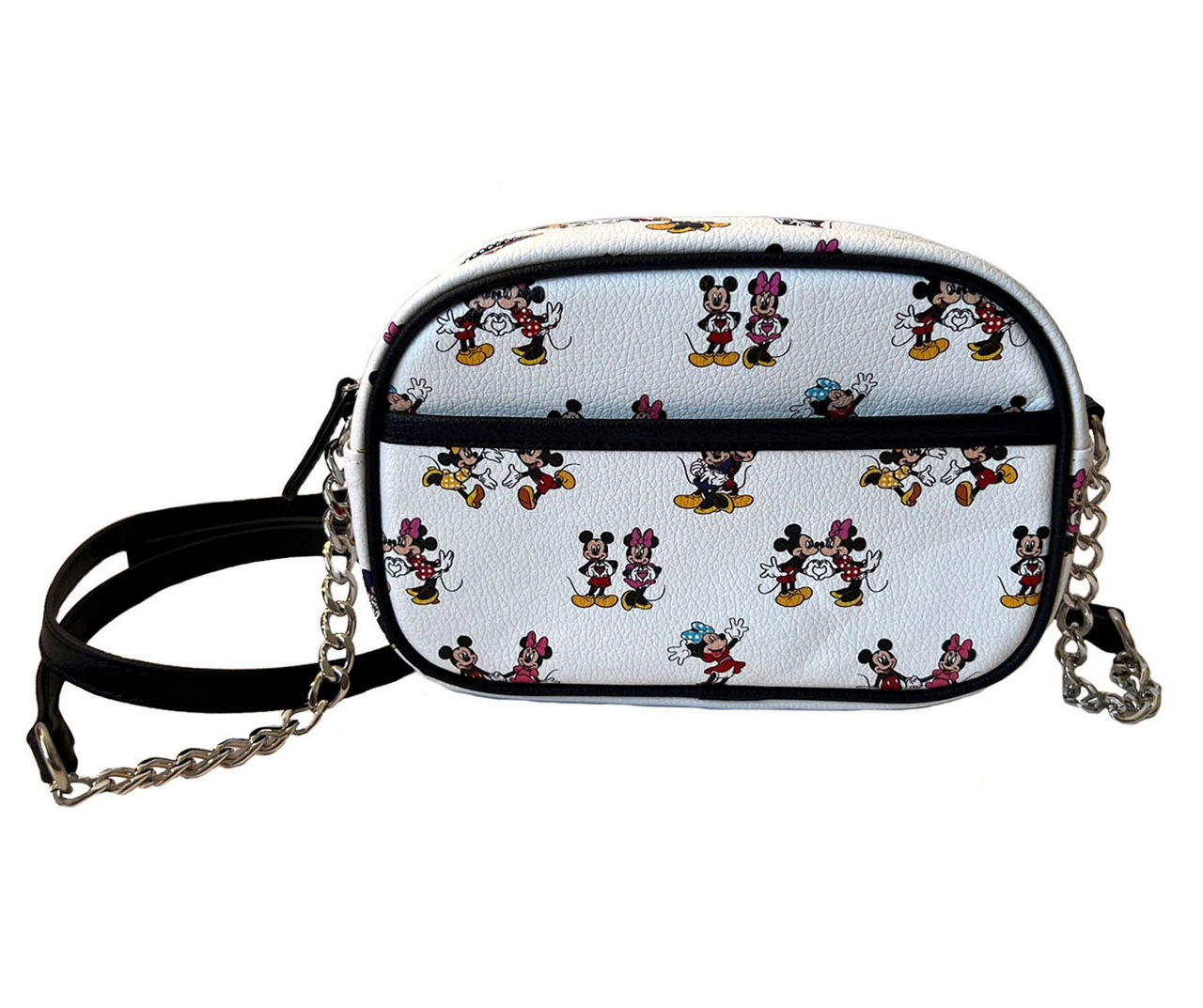 White Minnie & Mickey Pattern Crossbody Bag With Gold Chain Strap | Big ...