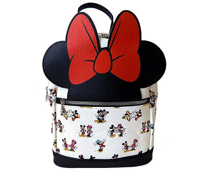 White Minnie & Mickey Pattern Ears & Bow Backpack