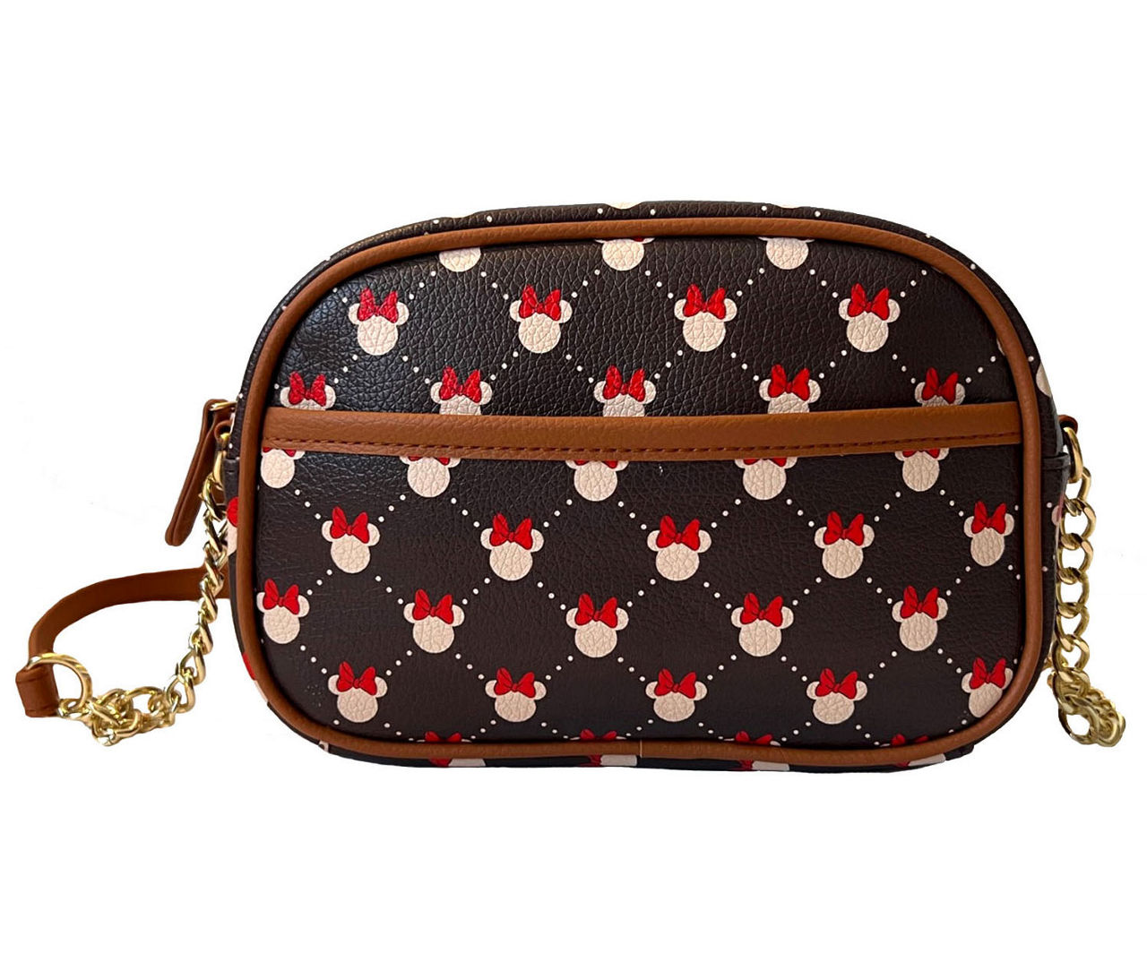 White Minnie & Mickey Pattern Crossbody Bag With Gold Chain Strap