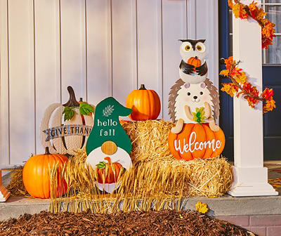 36.22" Welcome Pumpkin, Owl & Hedgehog Yard Stake