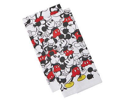 White & Black Mickey Mouse Pattern Hand Towel, 2-Pack