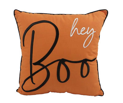 "Hey Boo" Orange & Black Square Throw Pillow