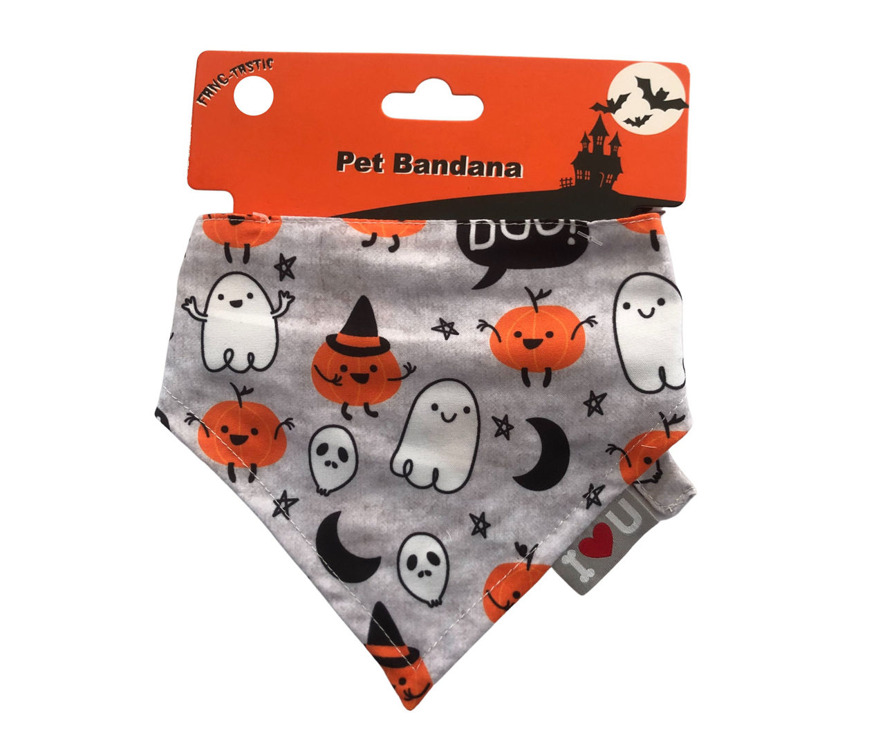 Small/Medium "Boo" Gray Pumpkin & Ghosts Pet Bandana