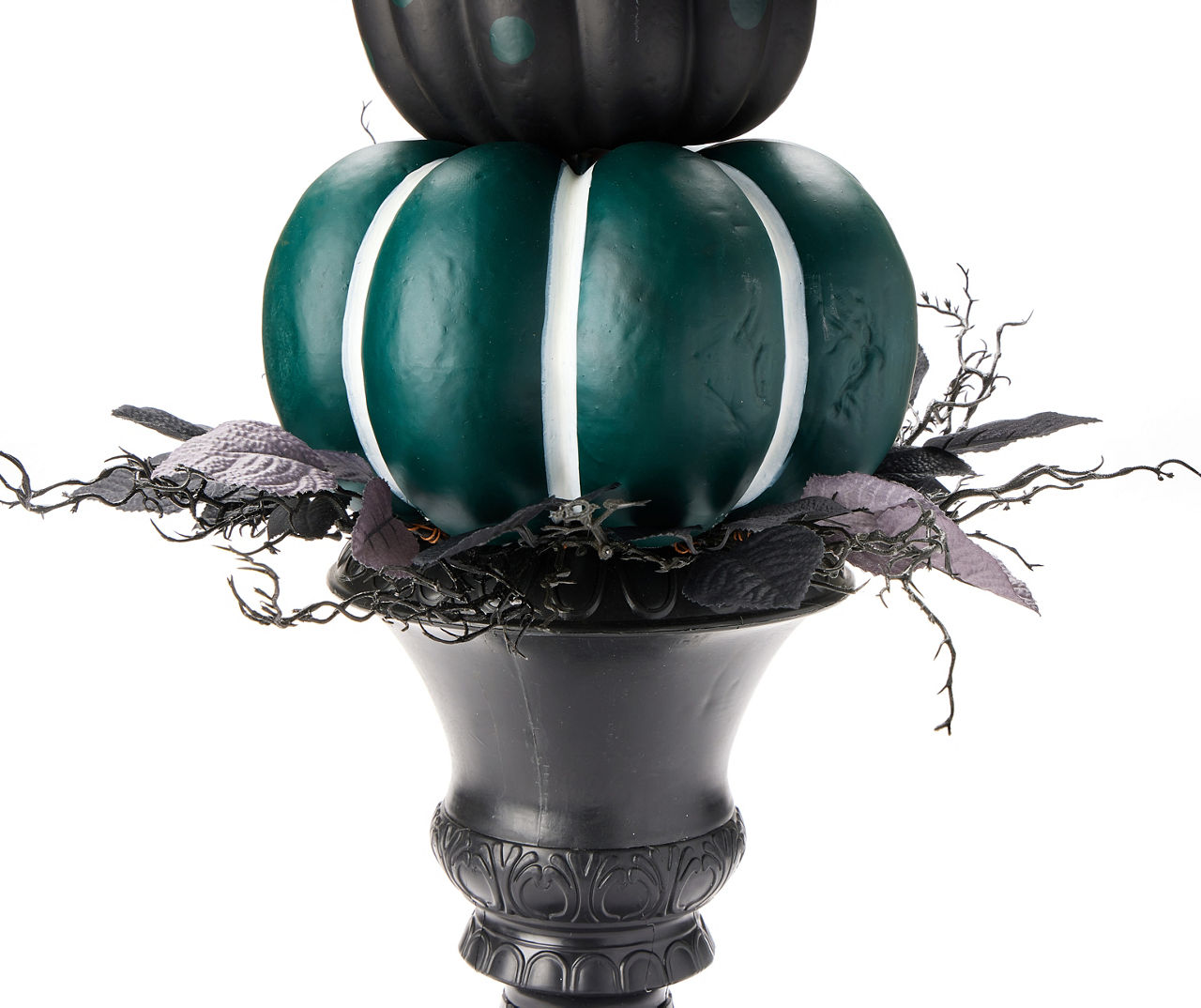 42" Green, Black & Silver Stacked Pumpkins in Urn