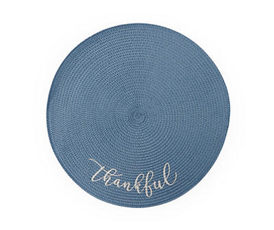 "Thankful" Flint Stone Blue Braided Round Placemat