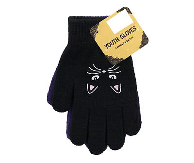 Kid's Black & Purple Cat Gloves