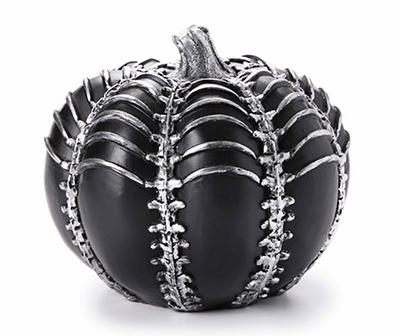 6.3" Black & Silver Spine Resin Pumpkin