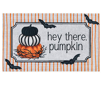 "Hey There Pumpkin" Orange & Black Stripe Doormat