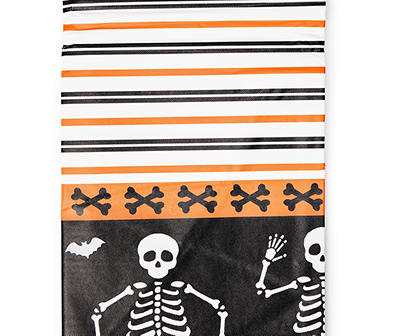 Black & Orange Dancing Skeleton & Stripe PEVA Tablecloth, (52" x 90")