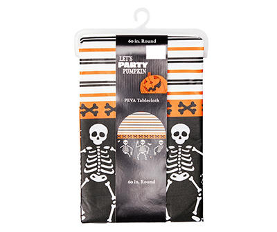 Black & Orange Dancing Skeleton & Stripe PEVA Tablecloth, (52