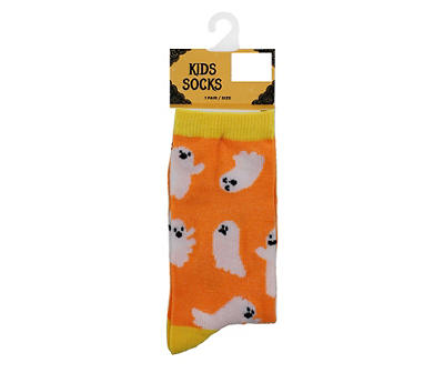 Kid's Orange & White Ghost Crew Socks