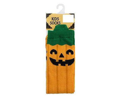 Kid's Orange Jack-O-Lantern Pumpkin Crew Socks