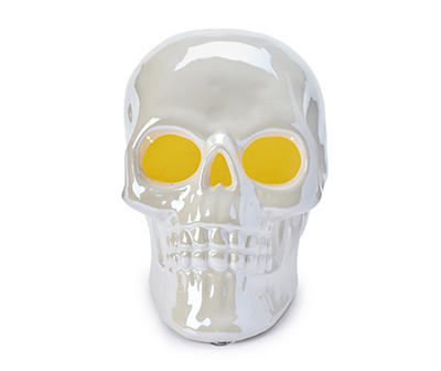 White Pearlized Light-Up Ceramic Skull Tabletop Decor