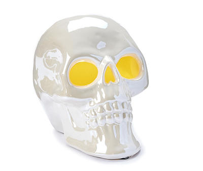 White Pearlized Light-Up Ceramic Skull Tabletop Decor