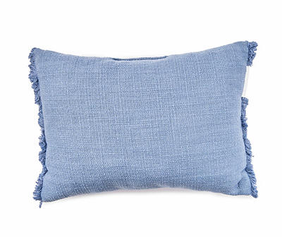"Blessed" Blue & White Fringe-Trim Rectangle Throw Pillow