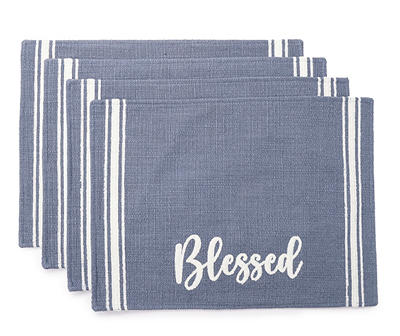 "Blessed" Blue & White Side-Stripe Placemat, 4-Pack