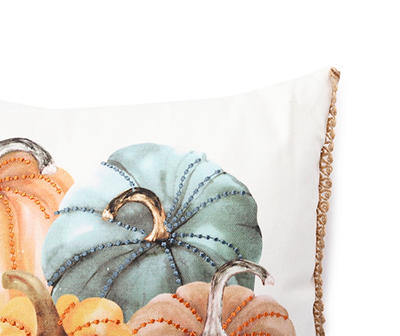 Orange, Green & White Pumpkin Lace-Trim Rectangle Throw Pillow