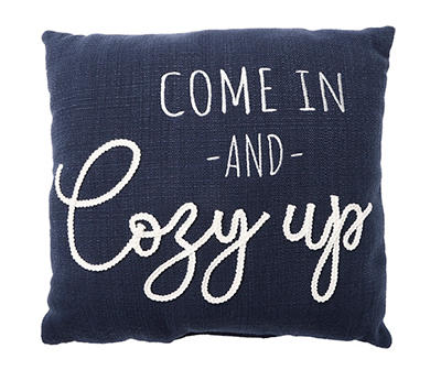 "Cozy Up" Navy & White Square Throw Pillow