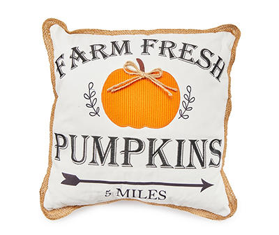 "Farm Fresh" Orange & White Pumpkin Square Throw Pillow