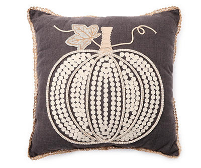 Gray & Beige Pumpkin Lace-Trim Square Throw Pillow