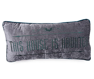 "House Is Haunted" Gray & Green Velvet Rectangle Throw Pillow