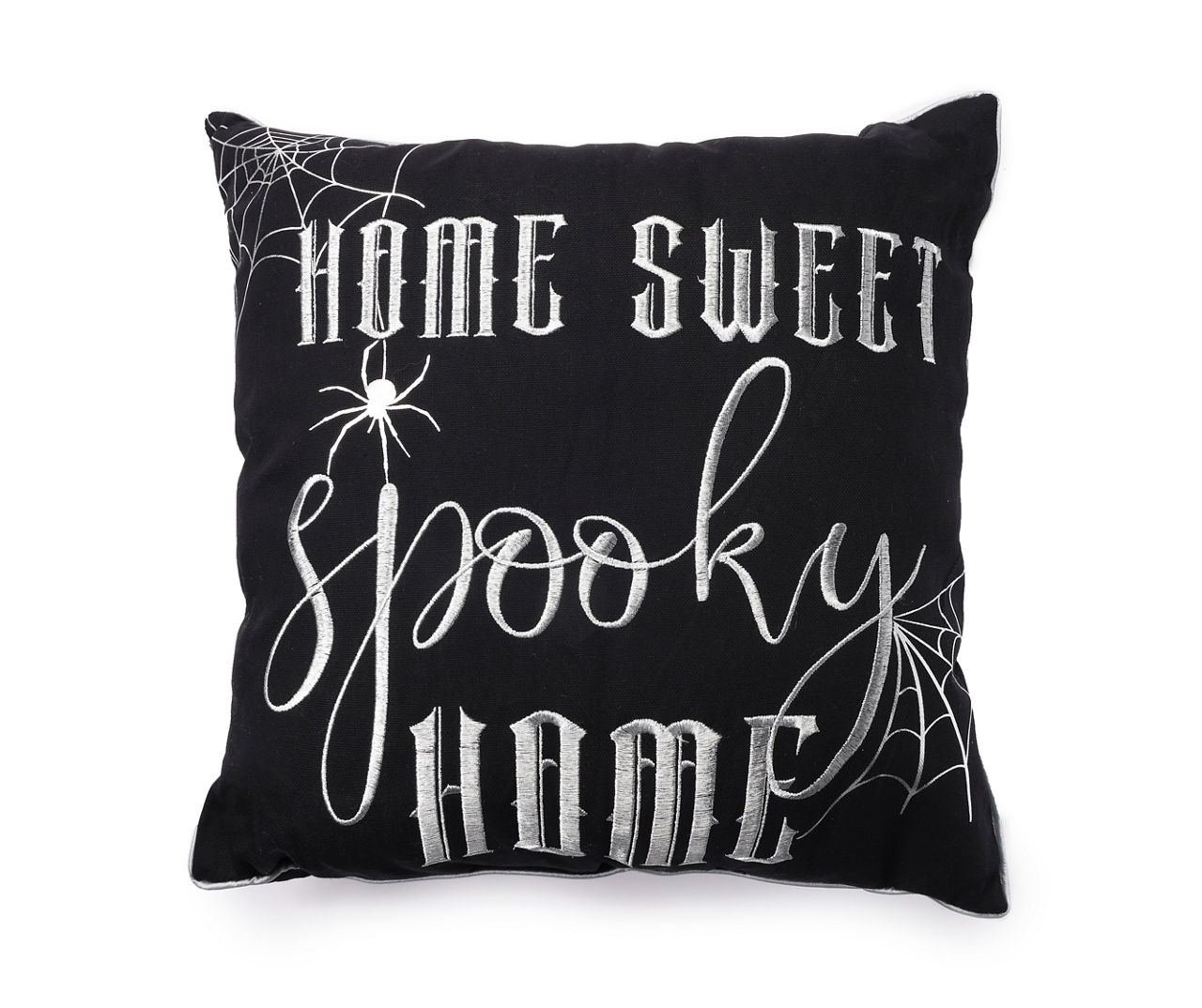 Spooky Home Black Silver Web Square Throw Pillow