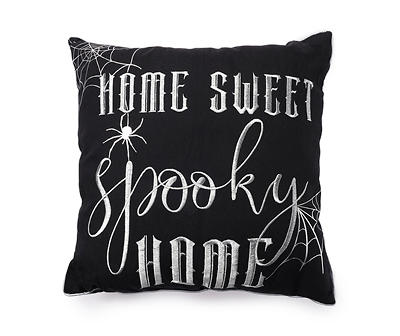 "Spooky Home" Black & Silver Web Square Throw Pillow