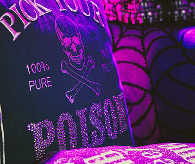 "Pick Your Poison" Dark Green & White Fringe-Trim Square Throw Pillow