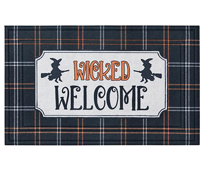 "Wicked Welcome" Orange & Black Witch Plaid Doormat