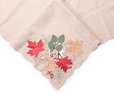 Brown & Red Leaves Cutout-Accent Fabric Tablecloth, (60