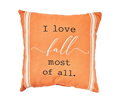 "I Love Fall" Orange & Black Side-Stripe Square Throw Pillow