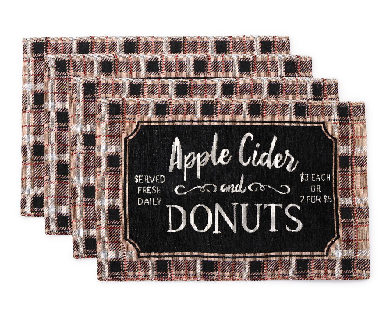 "Apple Cider & Donuts" Taupe & Black Plaid Placemat