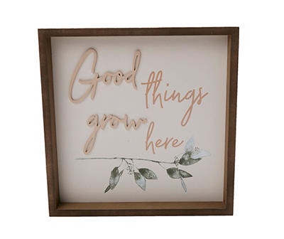 "Good Things Grow Here" Brown & White Floral Wall Plaque