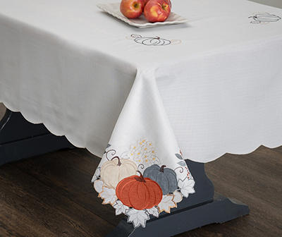 Beige & Orange Pumpkin Cutout-Trim Fabric Tablecloth, (52