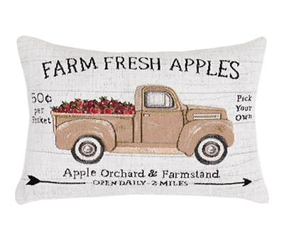"Farm Fresh Apples" White & Brown Truck Rectangle Throw Pillow