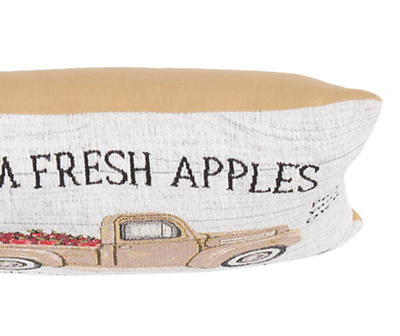 "Farm Fresh Apples" White & Brown Truck Rectangle Throw Pillow