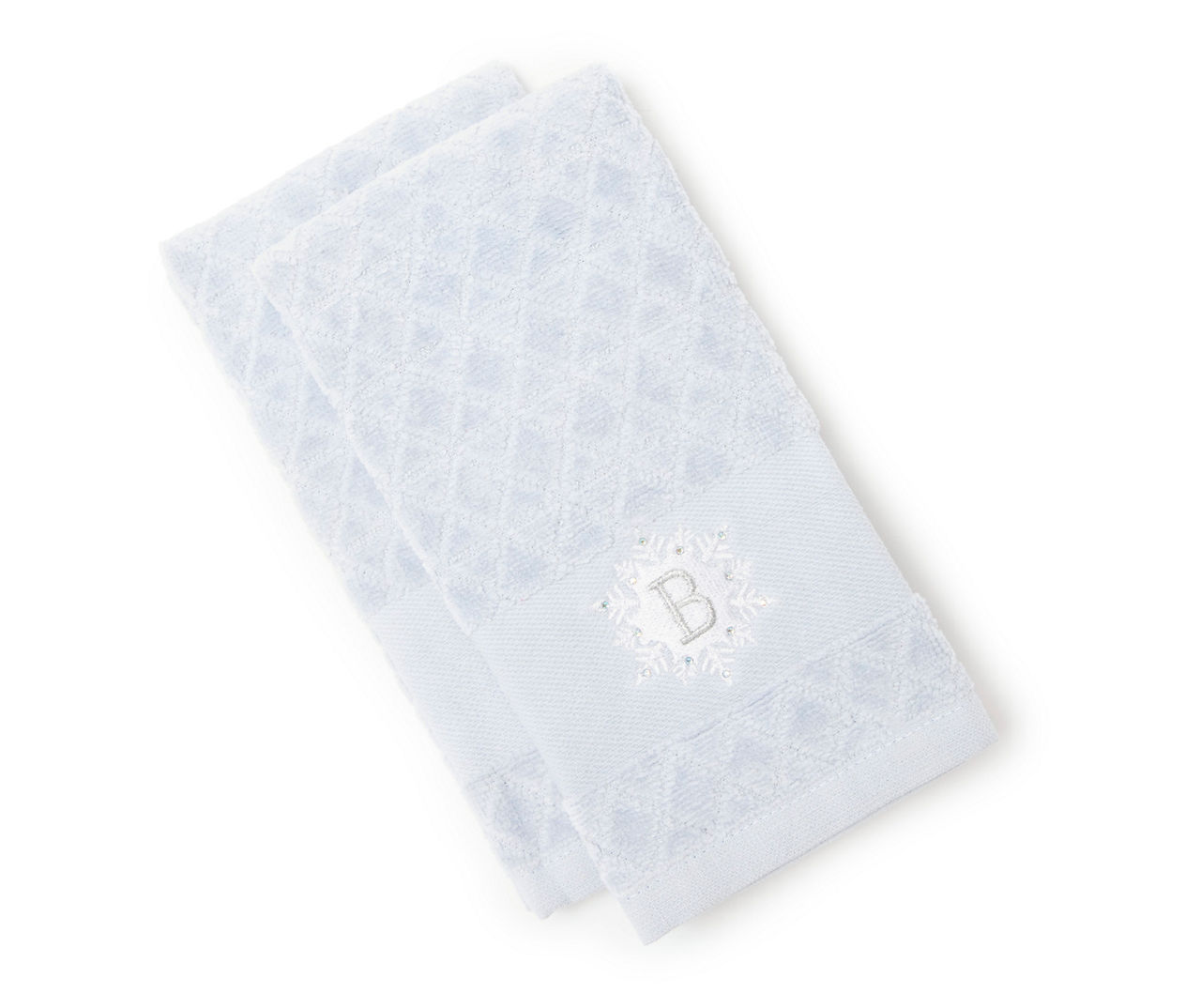 "B" Blue Diamond Lattice Snowflake Monogram Fingertip Towel, 2-Pack