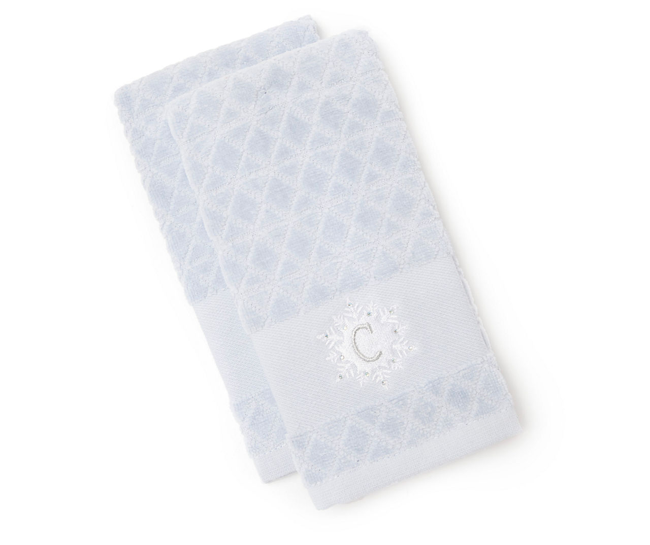 "C" Blue Diamond Lattice Snowflake Monogram Fingertip Towel, 2-Pack