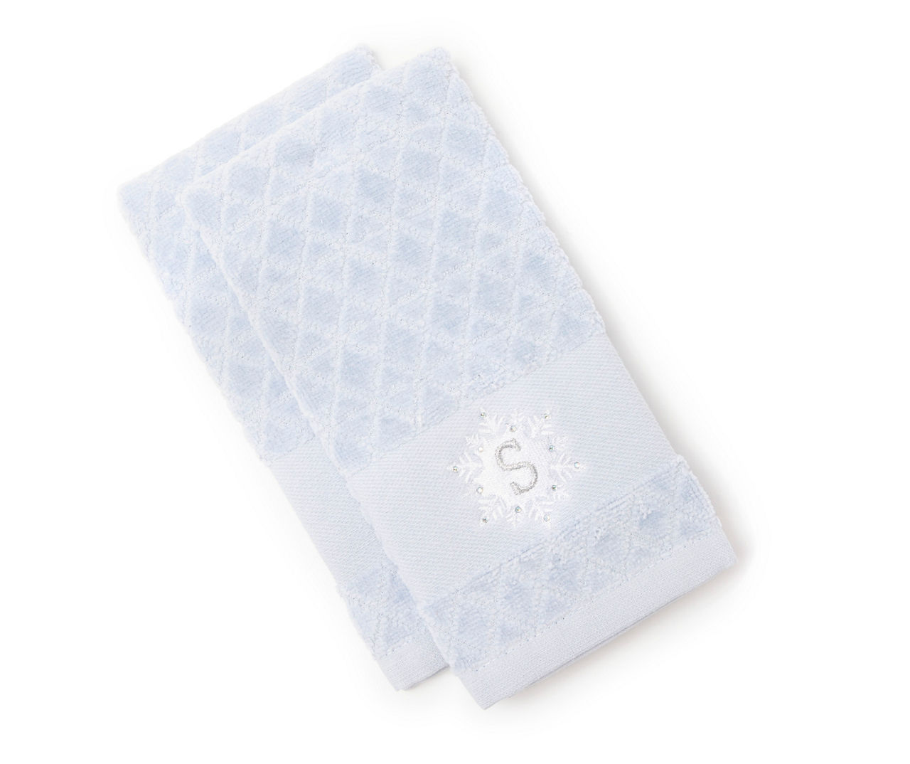 "S" Blue Diamond Lattice Snowflake Monogram Fingertip Towel, 2-Pack