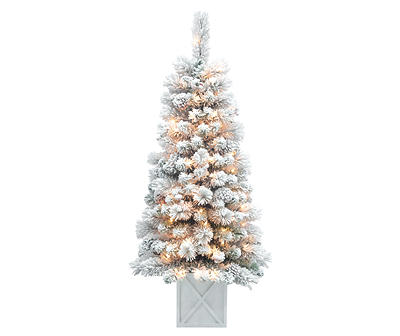 4' Rochester Flocked Pre-Lit Artificial Christmas Tree Urn