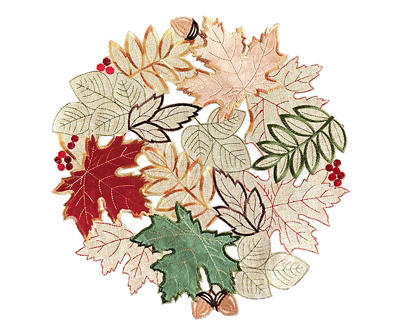 Beige, Red & Green Cutout Leaves Round Placemat