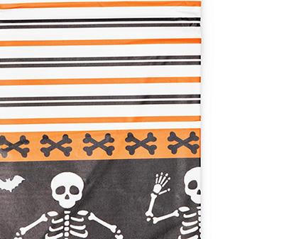 Black & Orange Dancing Skeleton & Stripe Round PEVA Tablecloth, (60")