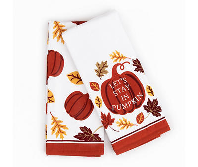 "Stay In" White & Red Pumpkin 2-Piece Kitchen Towel Set