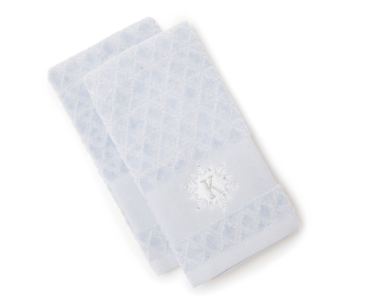 "K" Blue Diamond Lattice Snowflake Monogram Fingertip Towel, 2-Pack