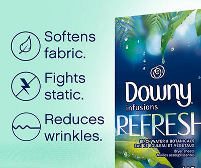 Infusions Fabric Softener Dryer Sheets, Refresh, Birch Water & Botanicals, 90 count