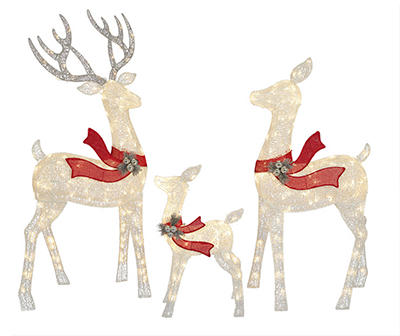 Glittering Mesh Deer Family 3-Piece LED Decor Set
