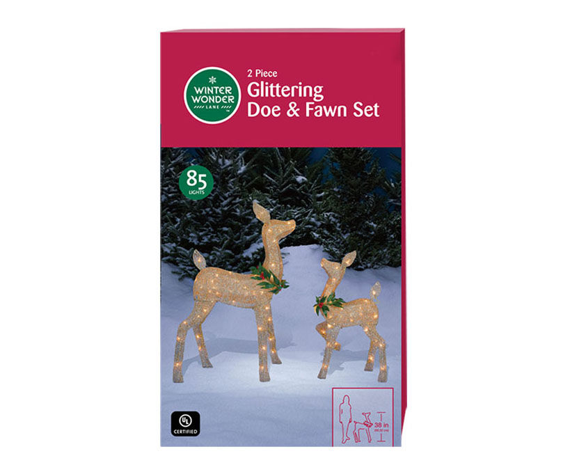 Glittering Doe & Fawn Light-Up Decor Set